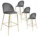 MEYRIN - Lot de 4 Chaises Hautes Velours Gris et Pieds Métal Doré