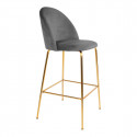 MEYRIN - Lot de 4 Chaises Hautes Velours Gris et Pieds Métal Doré