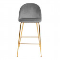 MEYRIN - Lot de 4 Chaises Hautes Velours Gris et Pieds Métal Doré