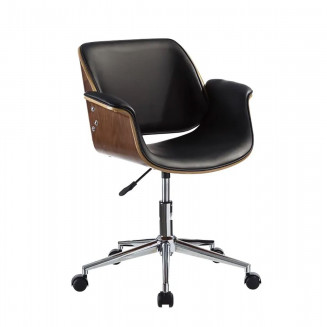 CURMIA - Fauteuil de Bureau Simili Cuir Noir et Effet Bois