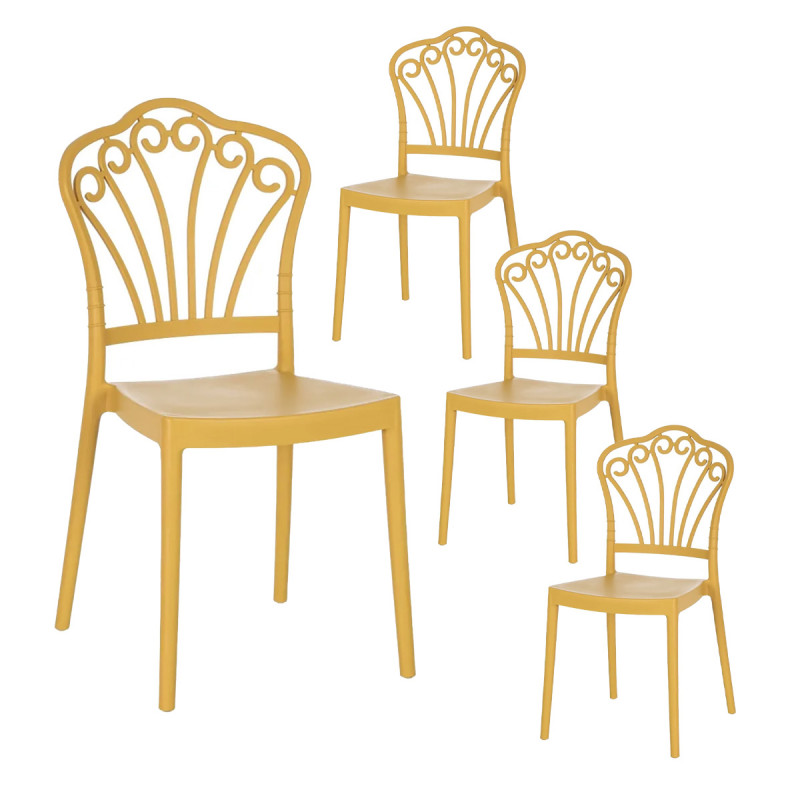 FLOGO - Lot de 4 Chaises Empilables Polypropylène Jaune