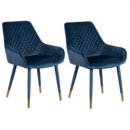 GARMIA - Lot de 2 Fauteuils Velours Bleu Pieds Gold