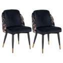 FOJA - Lot de 2 Chaises Tissu Noir Motif Fleuri