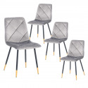 CARDO - Lot de 4 Chaises Surpiqures Carreaux Velours Gris