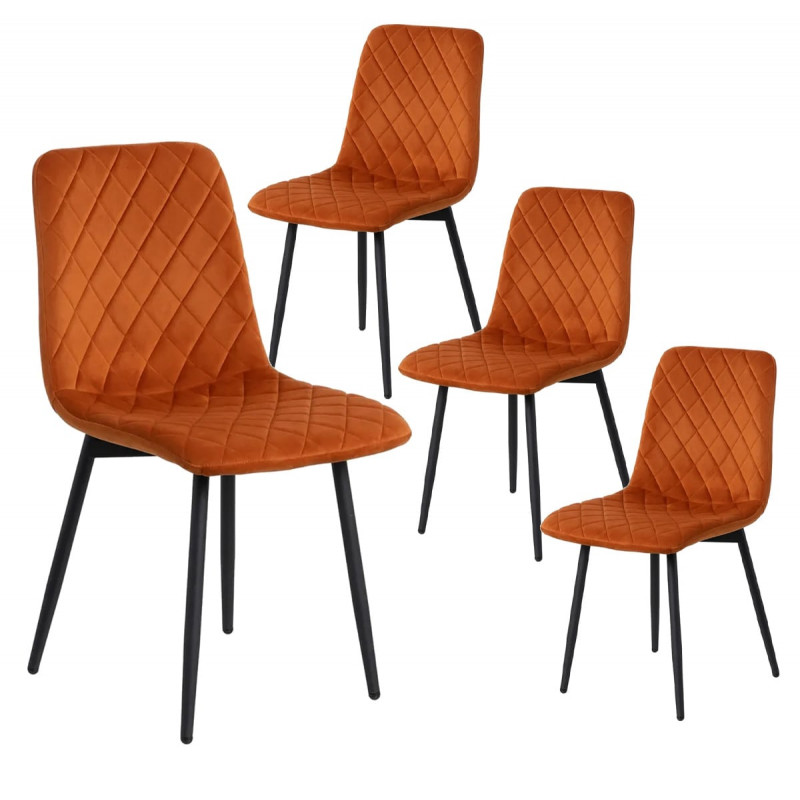 PASSO - Lot de 4 Chaises Surpiquées Tissu Orange