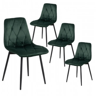 GOSSO - Lot de 4 Chaises Capitonnées Tissu Vert Foncé
