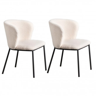 FUJI - Lot de 2 Chaises Tissu Blanc Imitation Laine