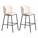 FUJI - Lot de 2 Tabourets Tissu Blanc Imitation Laine