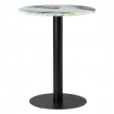 MALOI - Table d'Appoint Ronde Plateau Blanc Effet Aquarelle