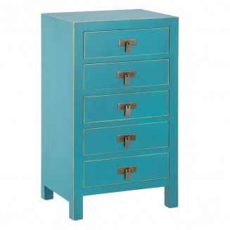OLARA - Chiffonnier Vintage 5 Tirois Bleu