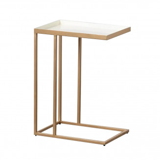 BIHOR - Table d'Appoint Beige Piétement Effet Or