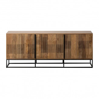 TELNA - Buffet 3 Portes Manguier Piètement Métal Cadre Noir