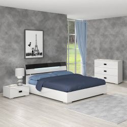 CADIRY - Chambre 160x200cm Blanche avec Commode + Leds