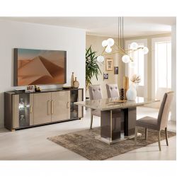 CREAMY - Buffet 4 Portes avec Leds + Table Allongeable 160-200cm