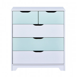 GLASCA - Commode 6 Tiroirs en Pin Gris et Vert d'Eau