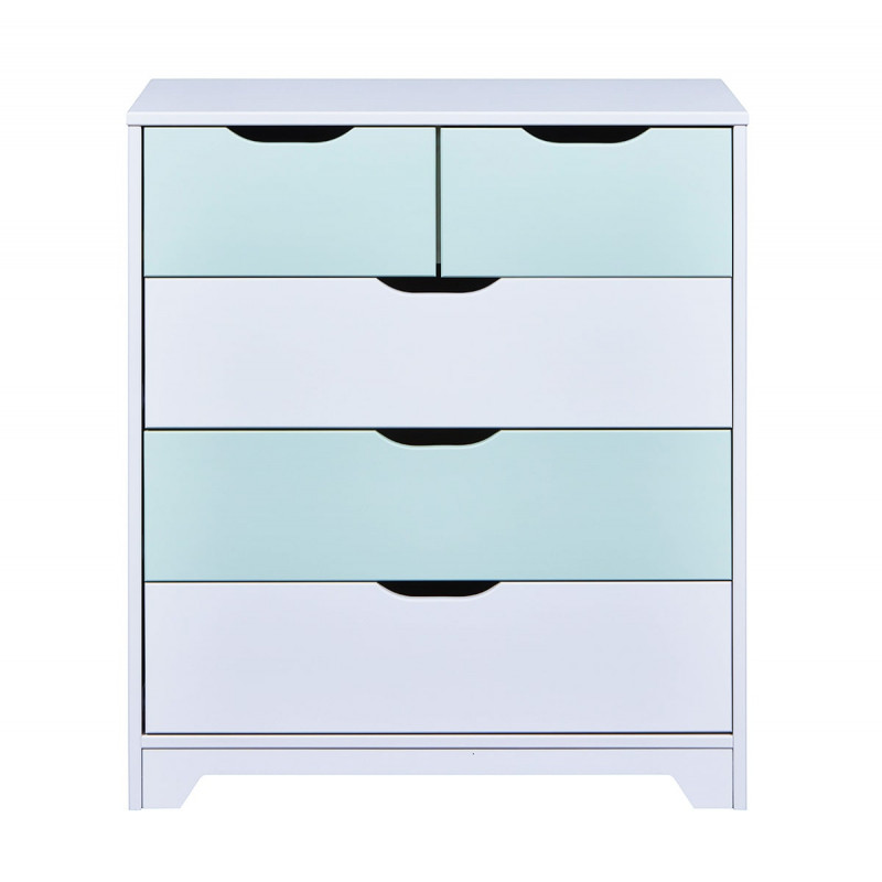 GLASCA - Commode 6 Tiroirs en Pin Gris et Vert d'Eau