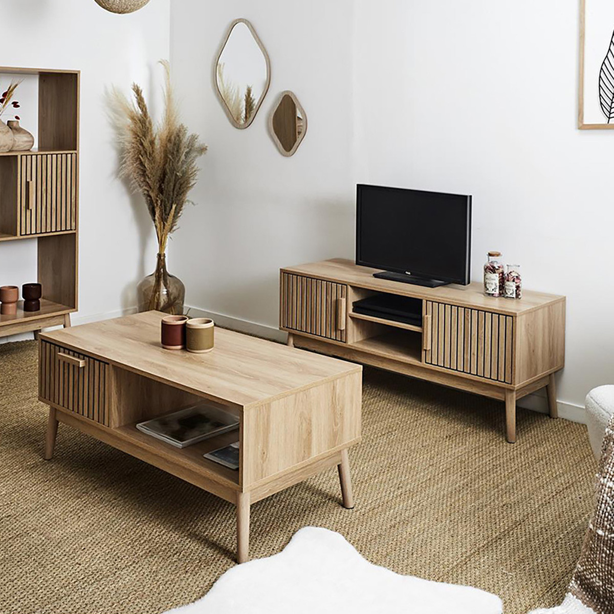 PAJAN - Ensemble Salon Effet Bois avec Tasseaux - Altobuy.fr - Meubles ...