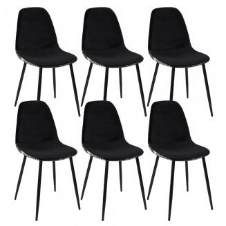 KAZA - Lot de 6 Chaises Noires et Blanches Motif Forêt