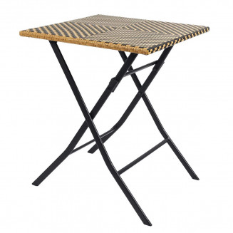 VALHA - Table Carrée Pliable 60cm Tressée Marron et Noir
