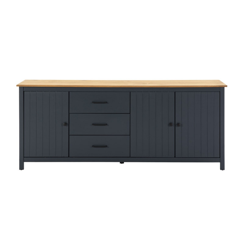 Buffet 3 Portes 3 Tiroirs En Pin Massif - Style Campagnard - Dimensions 130x43x87 Cm - Vernis Naturel - Meuble Salon Salle à Manger - 9