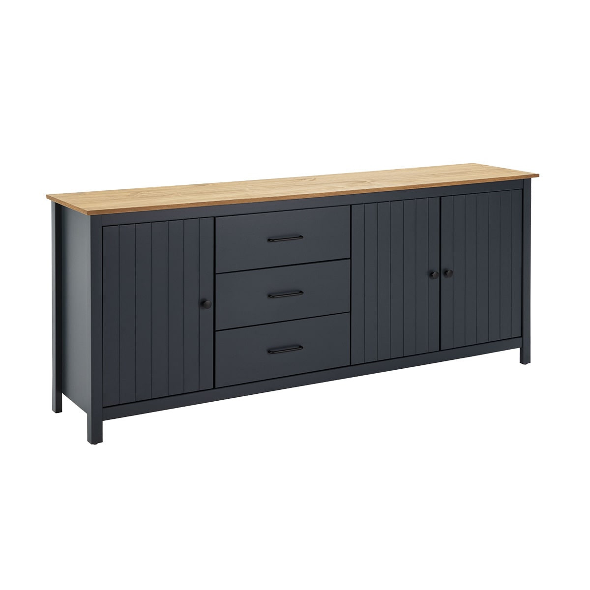 Buffet 3 Portes 3 Tiroirs En Pin Massif - Style Campagnard - Dimensions 130x43x87 Cm - Vernis Naturel - Meuble Salon Salle à Manger - 12