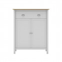 BASCO - Meuble d'Appoint 2 Portes 2 Tiroirs en Pin Massif Naturel et Blanc