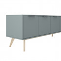 CANACA - Meuble TV 4 Portes Scandinave MDF et Pin Massif Gris Vert