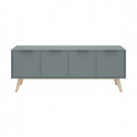 CANACA - Meuble TV 4 Portes Scandinave MDF et Pin Massif Gris Vert