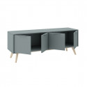 CANACA - Meuble TV 4 Portes Scandinave MDF et Pin Massif Gris Vert