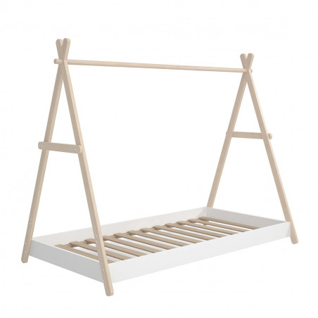 KANOA - Lit Tipi 90x200cm Hauteur Réglable en MDF et Pin Coloris Blanc