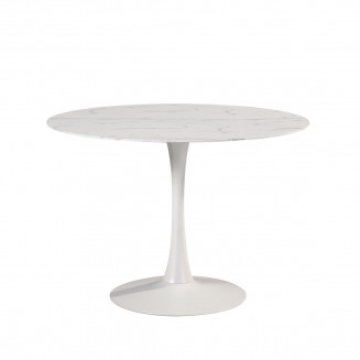 SCARS - Table Ronde Ø110cm Céramique Blanche Motif Craquelures