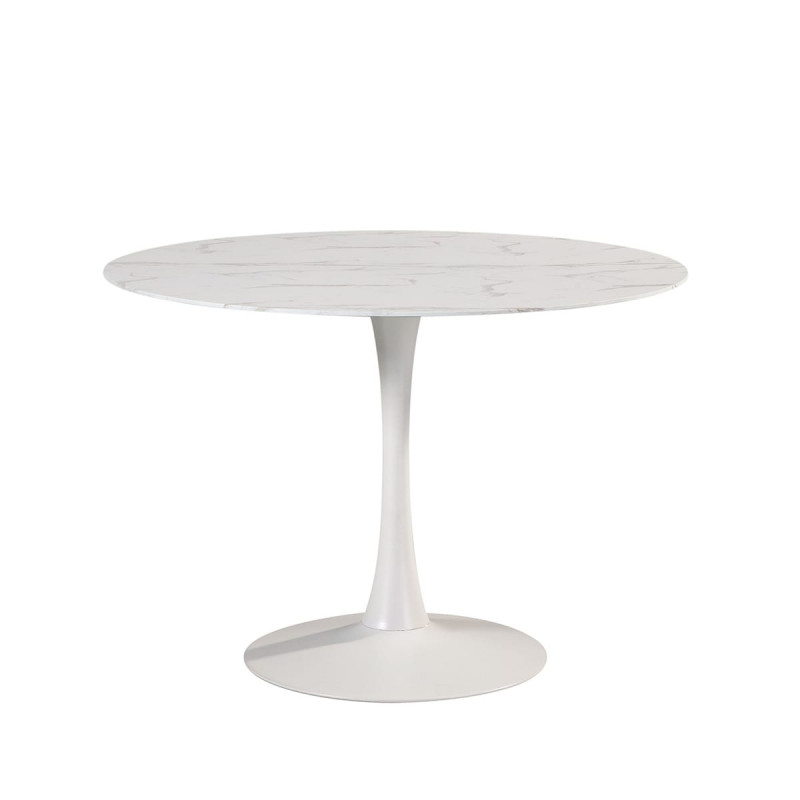 SCARS - Table Ronde Ø110cm Céramique Blanche Motif Craquelures