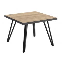 KAO - Table Basse Carrée 60cm Effet Bois Cerclage Noir Piétement Epingle Métal