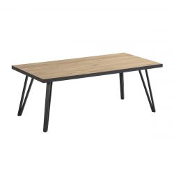 KAO - Table Basse L.120cm Effet Bois Cerclage Noir Piétement Epingle Métal