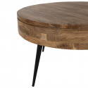 BONAA - Table Basse Coffre Ø90cm Bois d'Acacia Pieds Métal Noir