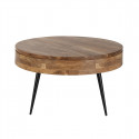 BONAA - Table Basse Coffre Ø90cm Bois d'Acacia Pieds Métal Noir