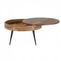BONAA - Table Basse Coffre Ø90cm Bois d'Acacia Pieds Métal Noir