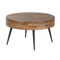 BONAA - Table Basse Coffre Ø90cm Bois d'Acacia Pieds Métal Noir