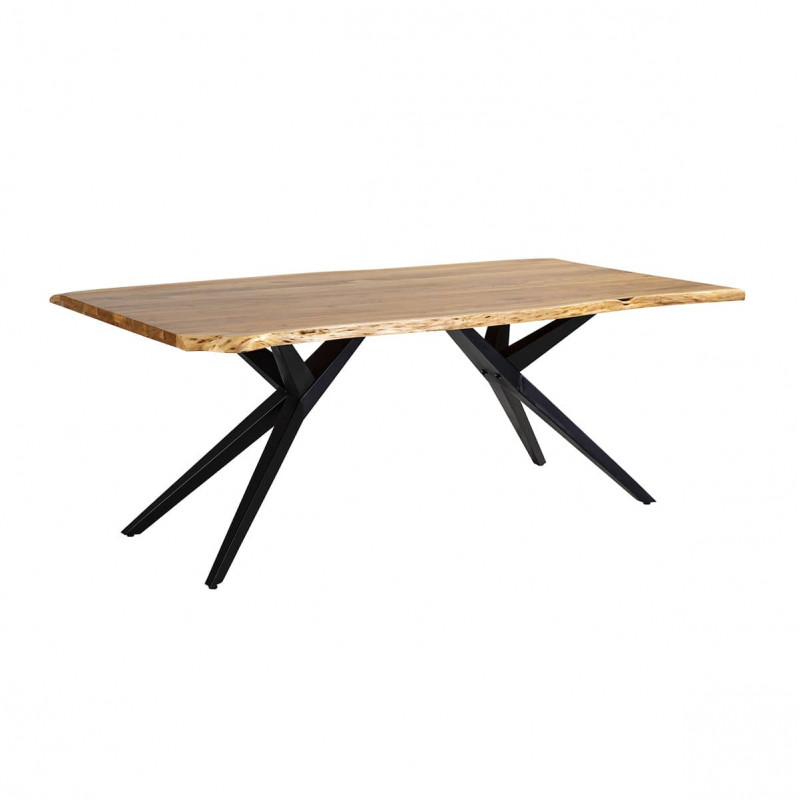 ARCANE - Table de Repas 200cm en Acacia Massif Piétement Evasé Métal Noir