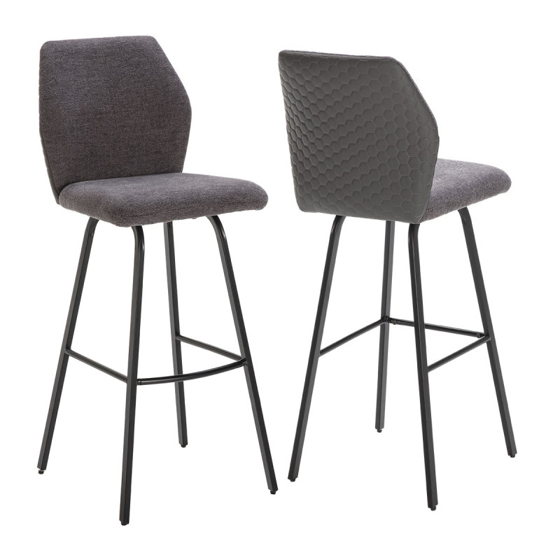 JASDA - Lot de 2 Tabourets Bi-Matière Tissu et Simili Gris Anthracite