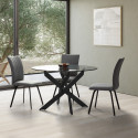 RITHA - Table Ronde 120cm Pieds Métal Noir et Plateau en Verre