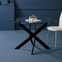 RITHA - Table Ronde 120cm Pieds Métal Noir et Plateau en Verre