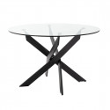 RITHA - Table Ronde 120cm Pieds Métal Noir et Plateau en Verre