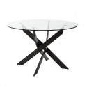 RITHA - Table Ronde 120cm Pieds Métal Noir et Plateau en Verre