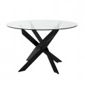 RITHA - Table Ronde 120cm Pieds Métal Noir et Plateau en Verre