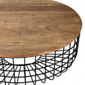 GLADIO - Table Basse Ronde Ø102cm Industrielle Bois d'Acacia et Métal Noir