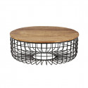 GLADIO - Table Basse Ronde Ø102cm Industrielle Bois d'Acacia et Métal Noir