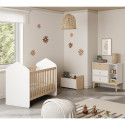 KAINA - Chambre Bébé 60x120cm + Coffre à Jouets Coloris Blanc et Naturel