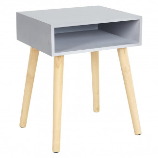 NIKKA - Table de Chevet Scandinave Coloris Gris Pieds Bois