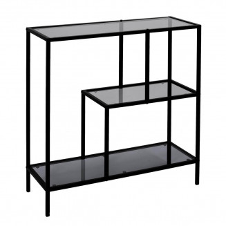 ENDIS - Etagère 3 Niveaux Verre Fumé et Métal Blanc